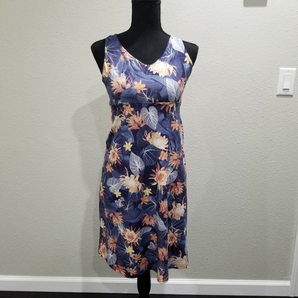 Patagonia Magnolia Spring Floral Dress Twist Back Blue Tropical Summer Small